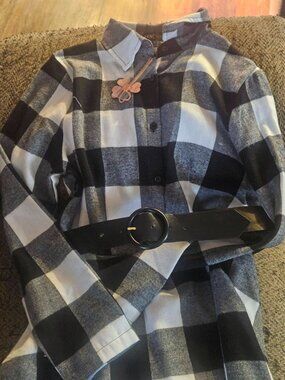 Classic Black & White Buffalo Plaid Shirt Dress with Belt